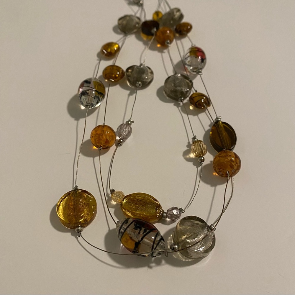 Chic Amber and Silver Beaded Necklace